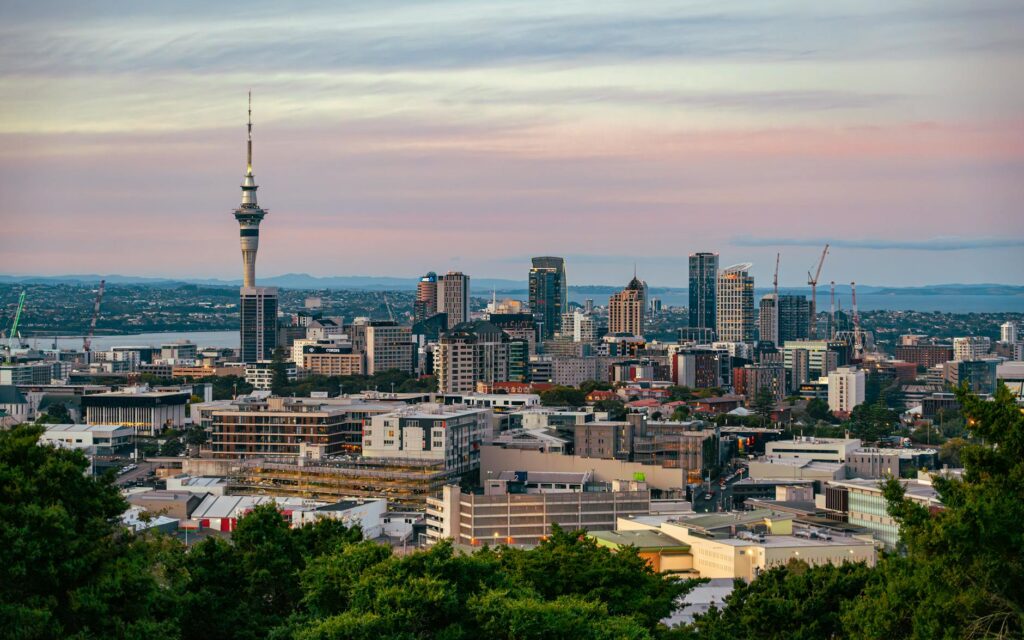 Auckland City with a View of the Sky Tower, New Zealand